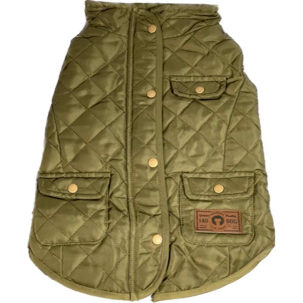 Fab Dog Quilted Barn Dog Coat - Size 14 inch - Brand New with Tags OLIVE GREEN
